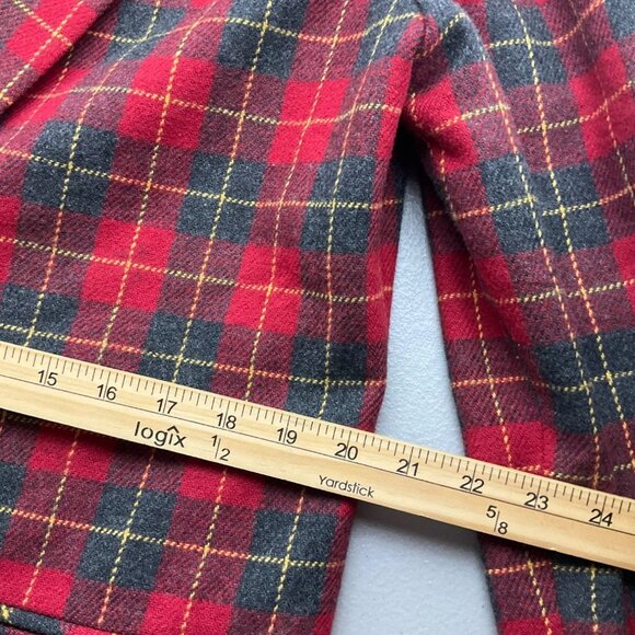 VTG Sag Harbor 10 Red Plaid Wool Bl Blazer Velvet Preppy Old Money Academia - Picture 7 of 10